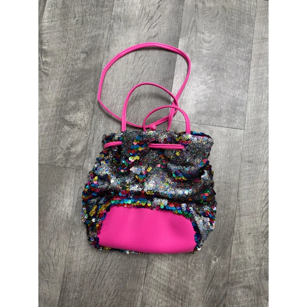 Limited Too Girls Multi Color Flip Sequin Y2K Drawstring Crossbody Bucket Bag